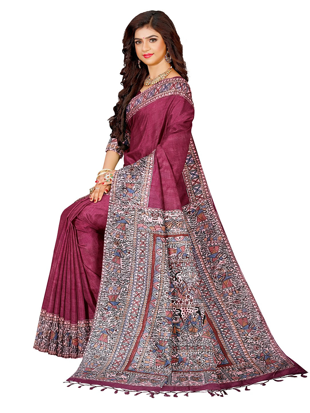 Hand-Woven Tussar Munga Silk Saree with Hand-Painted Madhubani Design